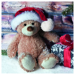 Linoows Papierserviette 20 Servietten Weihnachten, Teddy mit Geschenk &, Motiv Weihnachten, Teddy mit Geschenk & Tannengrün bunt