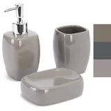 MSV Bad Accessoires Keramik 3-teilig - Seifenspender, Seifenschale, Zahnputzbecher Taupe