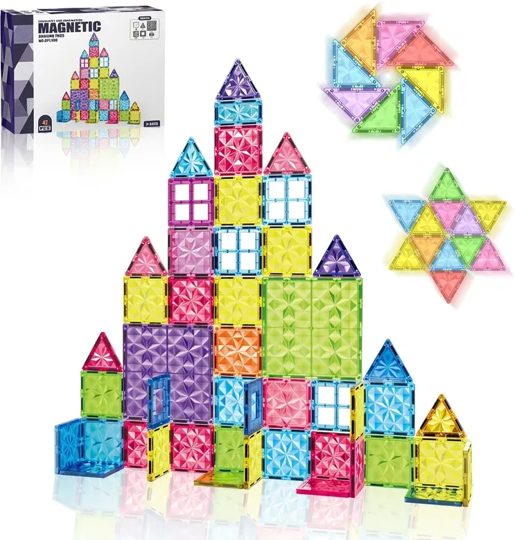 XINQIYUAN 47-teiliges Magnetisches Diamant-Baustein-Set 7.5cm STEM Lernspielzeug für Kinder Tragbar aus ABS Kunststoff mit Aufbewahrungstasche Farben Gemischt