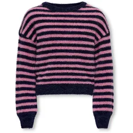 KIDS ONLY Rundhalspullover "KOGNEWPIUMO L/S PULLOVER CP KNT NOOS", Kinder, Gr. 110/116, blau (night sky stripes:mauve orchid), Strick, Obermaterial: 70% Nylon, 30% Polyacryl, gestreift, regular fit normal, Rundhals, Bündchen, Pullover Rundhalspullover, Kunstfaser