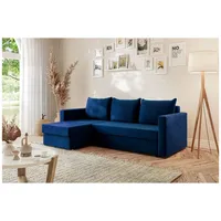 MEBLINI Schlafcouch mit Bettkasten - Kleines Ecksofa mit Schlaffunktion - Sofa mit Relaxfunktion und Kissen - Kleine Couch L-Form - Eckcouch - SIA ... - Blau