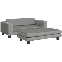 vidaXL Kindersofa mit Hocker, Couch für Kinder, Kindercouch mit runden Kanten, Kindersessel Minisofa Polstersofa Kindermöbel Sofa Kinderzimmer, Hellgrau Samt