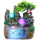 Zimmerbrunnen Feng Shui Brunnen Springbrunnen Steingarten Aquarium mit LED Kristallkugel und Zerstäuber Tischbrunnen Brunnen Wohnzimmer Dekoration