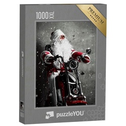 puzzleYOU Puzzle Puzzle 1000 Teile XXL „Weihnachtsmann auf dem Motorrad“, 1000 Puzzleteile, puzzleYOU-Kollektionen Weihnachten