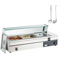 Edelstahl Buffetwärmer - Speisewärmer mit 1500 W - 3 x 13,2 L Buffetbehälter - Vielseitige Verwendung - Inkl. Glasdeckel, Ablaufhahn & Trockenbr...