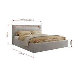 mks möbel Polsterbett mit Bettkasten - grau - Maße (cm): B: 148 H: 103