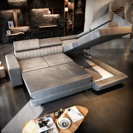 masseno Ecksofa Velours 4-Sitzer Beige