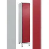 C+P Spind Classic PLUS, Füßen, 1 Abteil, HxBxT 195x40x50cm, Zylinderschloss, Hellgrau/Rubinrot von PROREGAL