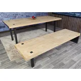 Mendler Esszimmer-Set HWC-L75, Esstisch Sitzbank Esszimmergarnitur, Massiv-Holz MVG-zertifiziert 200cm, natur