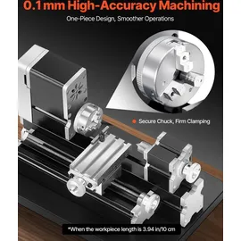 Vevor Mini-Drehmaschine aus Metall 70x130 mm, Fräsmaschine 20000 U/min, 36 W Hochleistungsmotor, 3-Backenfutter, didaktische Metalldrehmaschine mit Schutz für die Bearbeitung von Präzisionsteilen