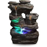 Zen’Light - Zimmerbrunnen Pietra - Steinoptik aus Kunstharz mit Bunten Lichteffekten - Moderne Zen Deko, Meditation & Entspannung - Glücksbringer - H35cm