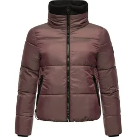 Navahoo Damen Winterjacke warm reflektierende Steppjacke in Metallic-Optik Sternschnüppchen Aubergine Gr. M - M