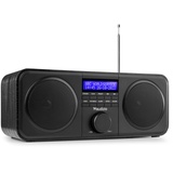 Audizio Novara - DAB Plus Radio, UKW Radio, Digital Radio, Kopfhöreranschluss, Alarm Radiowecker, Snooze, 20 Speicherplätze, DAB Küchenradio, Stereo Kompaktanlage mit Display - Schwarz