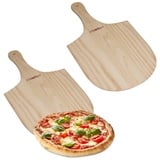 relaxdays Pizzaschieber 2 x Pizzaschieber aus Holz braun