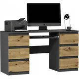 home collective Schreibtisch mit 6 Schubladen und Tastaturablage, 140x50x76 cm, Anthrazit Mix Artisan
