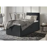 s-style möbel - Modernes Boxspringbett 90x200 mit Topper und Bettkästen aus Graphit Luxusmicrofaser, B/T/H: 90 cm/ 218 cm / mind. 14 Tage Rückgaberecht - Grau,Schwarz -