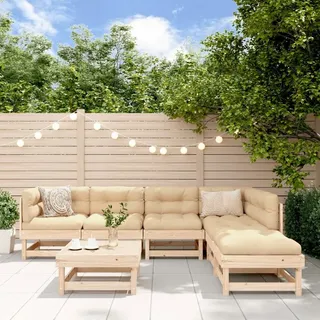 vidaXL 7-Tlg. Garten-Lounge-Set Massivholz Douglasie Farbe: Natürliche Kiefer - 2 Jahre Gewährleistung - mind. 14 Tage Rückgaberecht