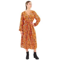 Superdry Damen Bedrucktes Tea Dress in Midilänge mit V-Ausschnitt Winterblüten Orange 34 - 34