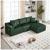STILVORA Ecksofa mit Seitentaschen&Getränkehalter,Modulares Sofa Relaxsofa mit Kissen