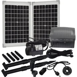 Agora-Tec Agora-Tec® Solar Springbrunne Teich - Pumpe - Set mit Akku und LED Licht 20W-BL-V2.0