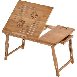 Tectake Laptoptisch aus Holz, höhenverstellbar, mit USB-Doppellüfter, 55 x 35 x 26 cm braun