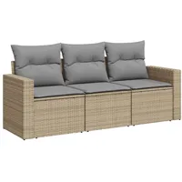 VidaXL 3-tlg. Garten-Sofagarnitur mit Kissen Beige Poly Rattan