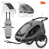 hauck Dryk Duo Set – Fahrradanhänger inkl. Baby Lounger, Sonnensegel & Regenschutz – für 2 Kinder, faltbar, gefedert & mit Kinderwagen-Funktion - Grau