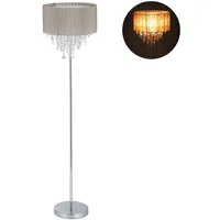 Relaxdays Stehlampe Kristall, Lampenschirm aus Organza, runder Standfuß, E27,