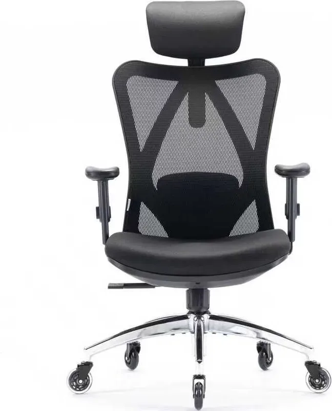 Sihoo M18 ergonomischer Bürostuhl mit hoher Rückenlehne, atmungsaktivem Mesh-Design, verstellbarer Kopfstütze und Lordosenstütze, verbesserte Inlineskate-Rollen (Schwarz)