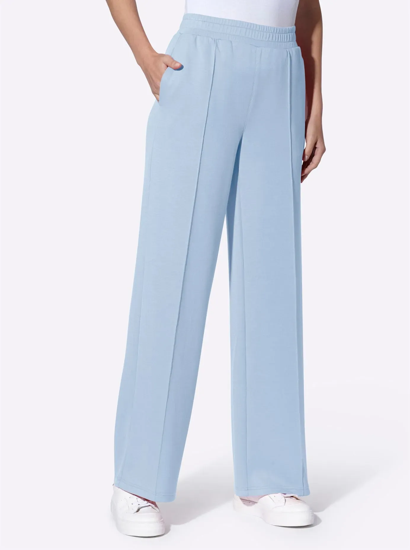 Sweathose HEINE, Damen, Gr. 50, Normalgrößen, blau (eisblau), 55% Viskose, 40% Polyester, 5% Elasthan, unifarben, Hosen Sweathose