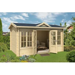 Gartenhaus NORDIC HOLZ "KENSINGTON", beige (natur), Fußboden im Gartenhaus, Massivholzdach, Holz, Gartenhäuser