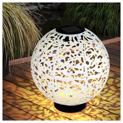 etc-shop Gartenleuchte, LED-Leuchtmittel fest verbaut, Warmweiß, Solar Lampe Outdoor Garten Kugel LED Solarkugel 20 cm Balkon weiß