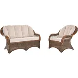 Rattan Sitzgruppe Wintergarten-Set Sessel Sofa Rattan Garnitur (Vintage Braun)