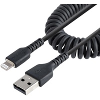 Startech StarTech.com 1m USB auf Lightning Kabel, Spiralkabel, MFi zertifiziert, Schnellladekabel für iPhone/iPad, Schwarz, robuster TPE Mantel mit Aramidfaser, USB 2.0 Kabel (RUSB2ALT1MBC)