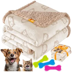 LOVPET® wasserdichte Hundedecke, Sherpa Fleece Haustier Decke + 3x Spielzeugknochen, maschinenwaschbar, beidseitiger Sofabezug-Schutz