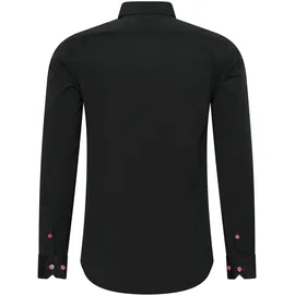RUSTY NEAL Langarmhemd RUSTY NEAL, Herren, Gr. 4XL, EURO-Größen, schwarz (schwarz, pink), 60% Baumwolle, 37% Polyester, 3% Elasthan, unifarben, Hemden, mit Krawatte