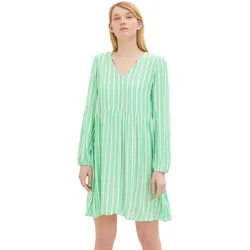 Tom Tailor Denim Damen Kleid BABYDOLL Regular Fit Vertical Grün Weiß Stripe 31188 L