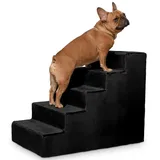VELORA H&L Hundetreppe 5 Stufen Schwarz - Stabile Holzkonstruktion mit Veloursbezug, rutschfeste Hundetreppe für Sofa und Bett, Haustiertreppe für Hunde und Katzen, Belastbar bis 80 kg