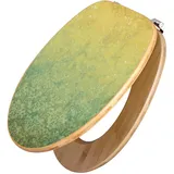 Banjado Design WC Sitz Bambus Toilettendeckel Toilettensitz Bambus Holz Klodeckel WC-Sitz Universal Scharnieren Motiv Vintage Messing