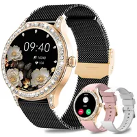 Fanttik Smartwatch Damen mit Bluetooth-Anru/ mit 58 Diamanten Smartwatch (1,27 Zoll) Fitness Tracker Uhr für Damen Herren mit Schlafmonitor, IP68 Wasserdicht/120+ Sportmodi/Damen-Sportuhr für Android iOS schwarz