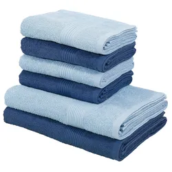 Handtuch Set MY HOME "Anna, 2 Duschtücher 70x140, 4 Handtücher 50x100", blau (marine, blau), 6 tlg., Walkfrottee, Walkfrottee, Obermaterial: 100% Baumwolle, Handtuch-Sets, Handtuch-Set, gestreifte Bordüre, 100% Baumwolle, zweifarbig