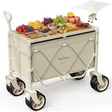 Homecall Bollerwagen 3-in-1 Bollerwagen Faltbar Mit Tischplatte & Sonnendach Für Sand-160l, (bis 150kg Uv50+ Wasserdicht All-terrain Räder, Großes Fassungsvermögen, Mit Rädern), Geeignet Für Camping,