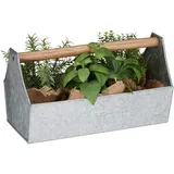 Relaxdays Blumenkasten mit Holzgriff 36 x 20 x 20 cm silber