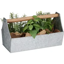 Relaxdays Blumenkasten mit Holzgriff 36 x 20 x 20 cm silber