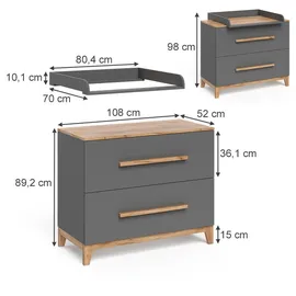 VitaliSpa Wickelkommode Malia, Grau/Artisan/Artisan, 108 x 98 cm mit 2 Schubladen