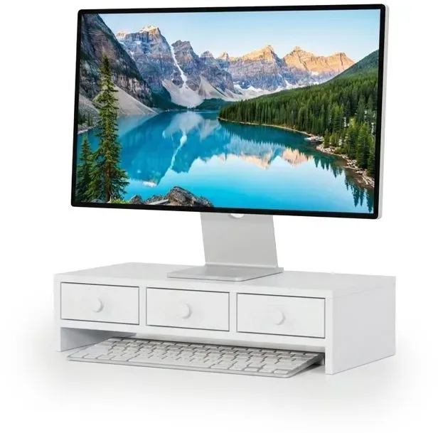 Relaxdays Monitorständer mit 3 Schubladen Weiß