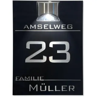 Hausnummer Beleuchtet Solar Schwarz Schild groß led personalisiert Tafel Hausnummernschild Solar Hausnummer für außen wasserdicht (Schwarz Variante A Montageband)