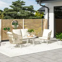 Outsunny Gartenmöbel Set aus Polyrattan Lounge-Set mit 2er Sofa Sessel Tisch