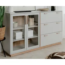 furn.design Sideboard grau, Hickory Walnuss 163 cm, Kommode mit Glastüren | Gr.: onesize