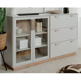 furn.design Sideboard grau, Hickory Walnuss 163 cm, Kommode mit Glastüren | Gr.: onesize